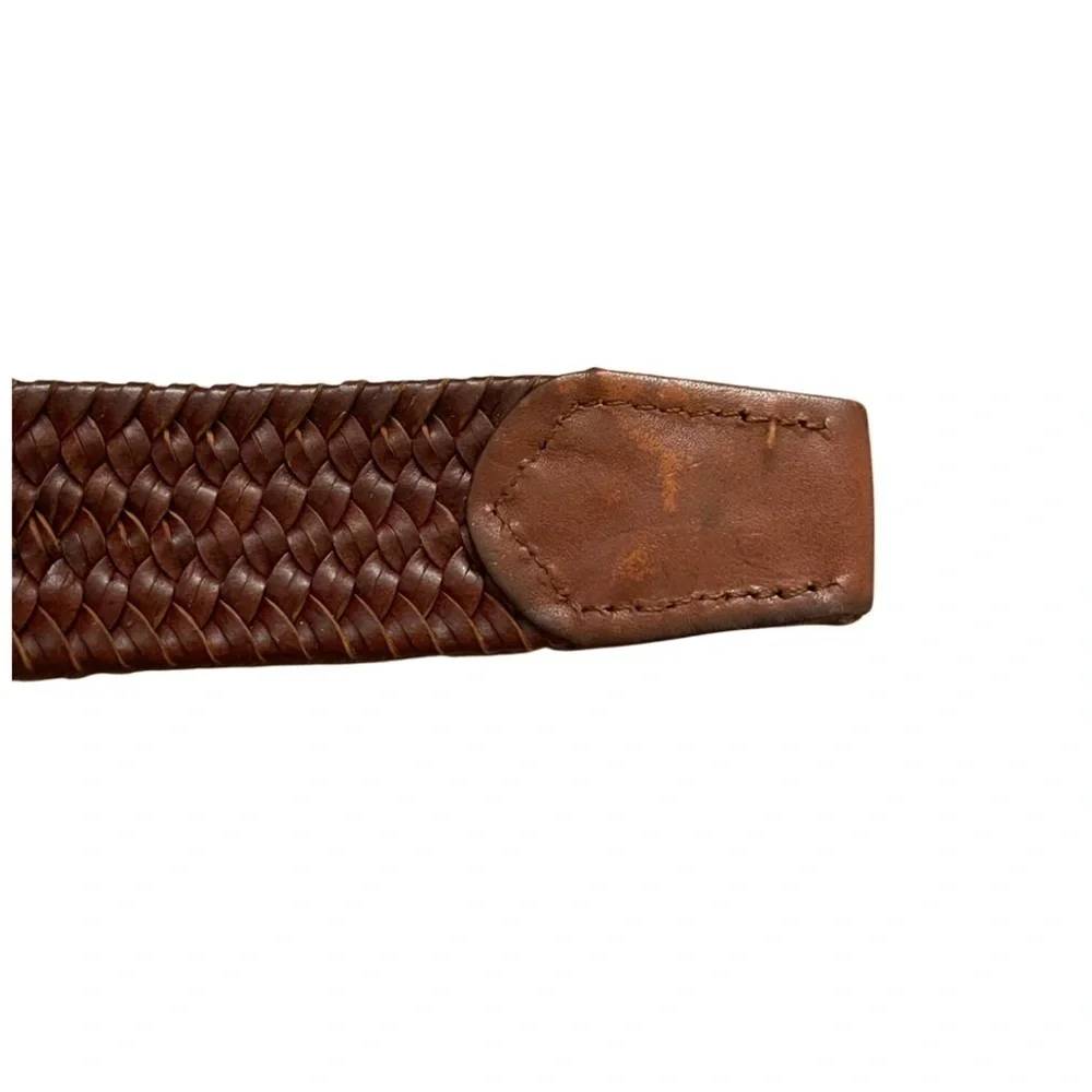 Genuine Italian Leather woven Belt in Cognac Size 36/91 Hidden Elastic Stretch